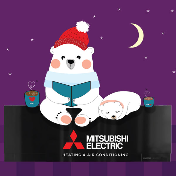 Mitsubishi Electric heating and air conditioning promotional banner.